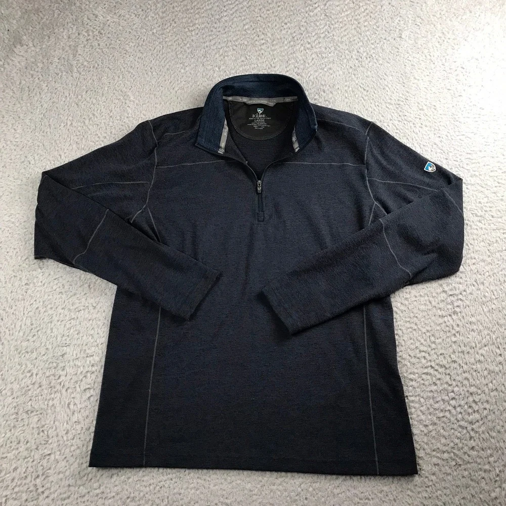 Kuhl Revel 1/4 Zip Pullover Mens L Blue Heathered Lightweight Fleece Sweater